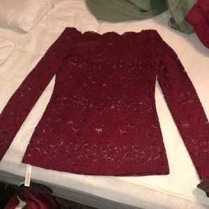Two piece burgundy lace top off the shoulder